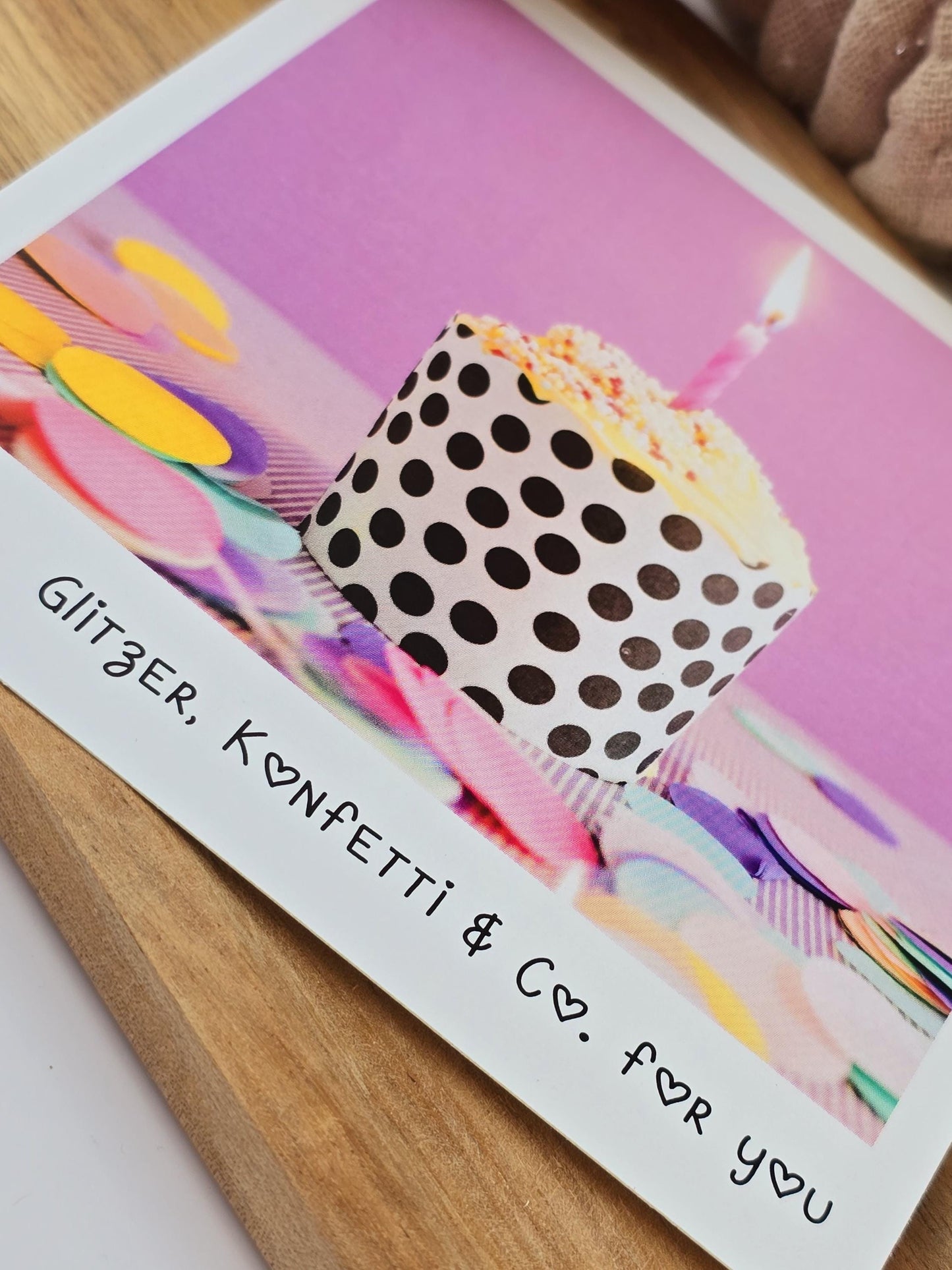 Postkarte Glitzer, Konfetti.../ Umschlag / quadratisch / Kleinigkeit / Geschenk / Geburtstag / Genesung / Abschied
