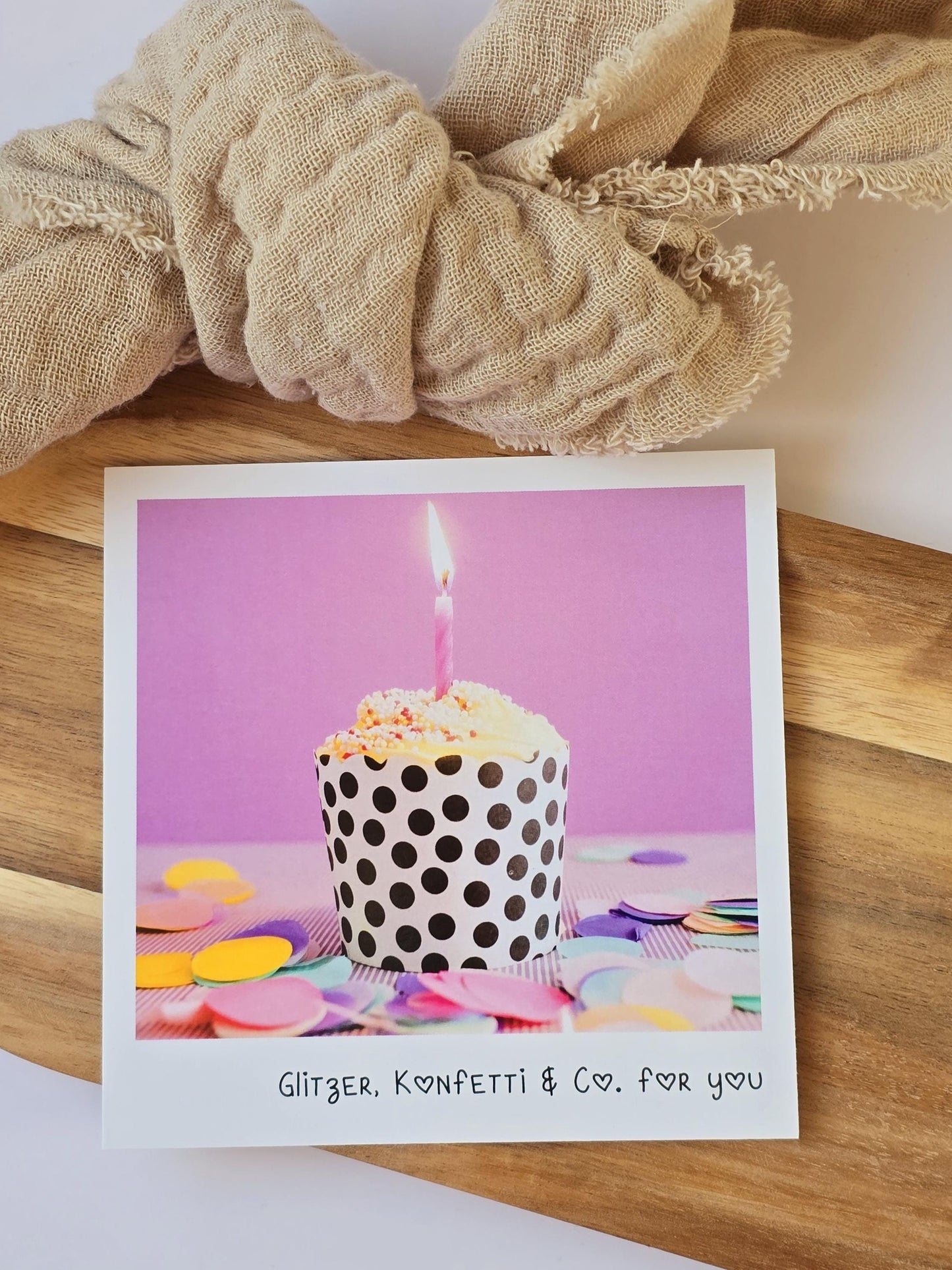 Postkarte Glitzer, Konfetti.../ Umschlag / quadratisch / Kleinigkeit / Geschenk / Geburtstag / Genesung / Abschied