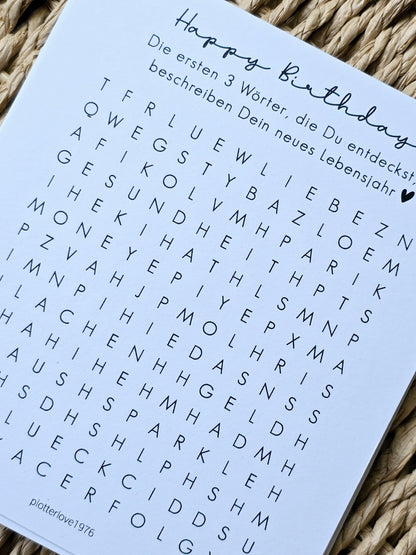 Postkarte "Happy Birthday"-3 Wörter