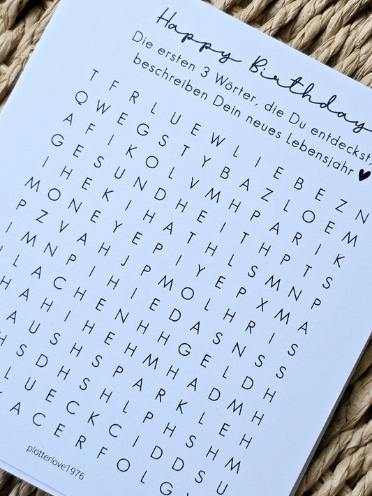 Postkarte "Happy Birthday"-3 Wörter