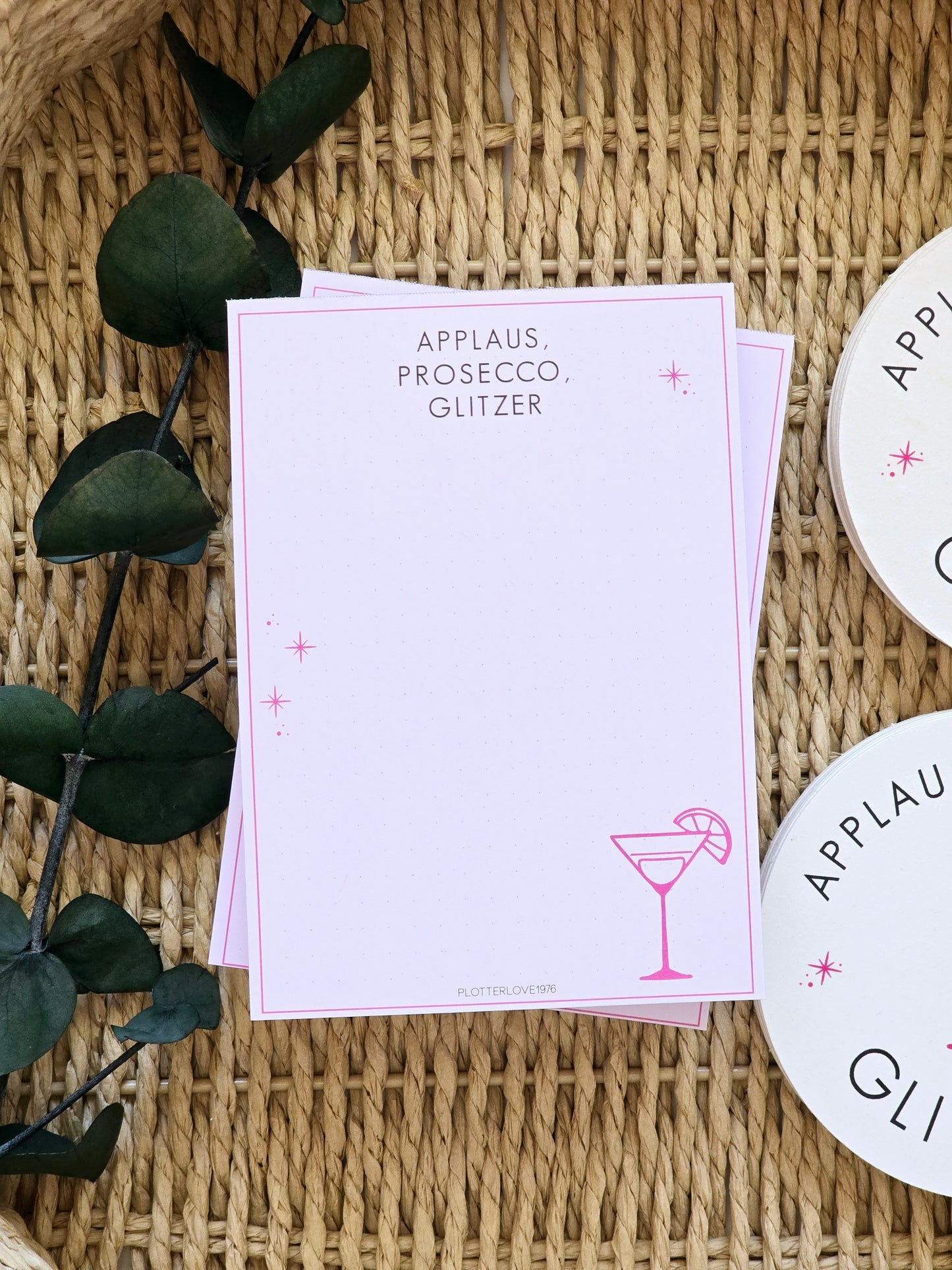 Notizblock Applaus, Prosecco, Glitzer in A6