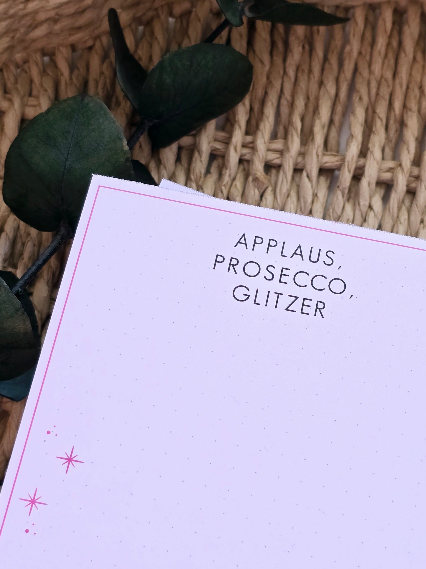 Notizblock Applaus, Prosecco, Glitzer in A6