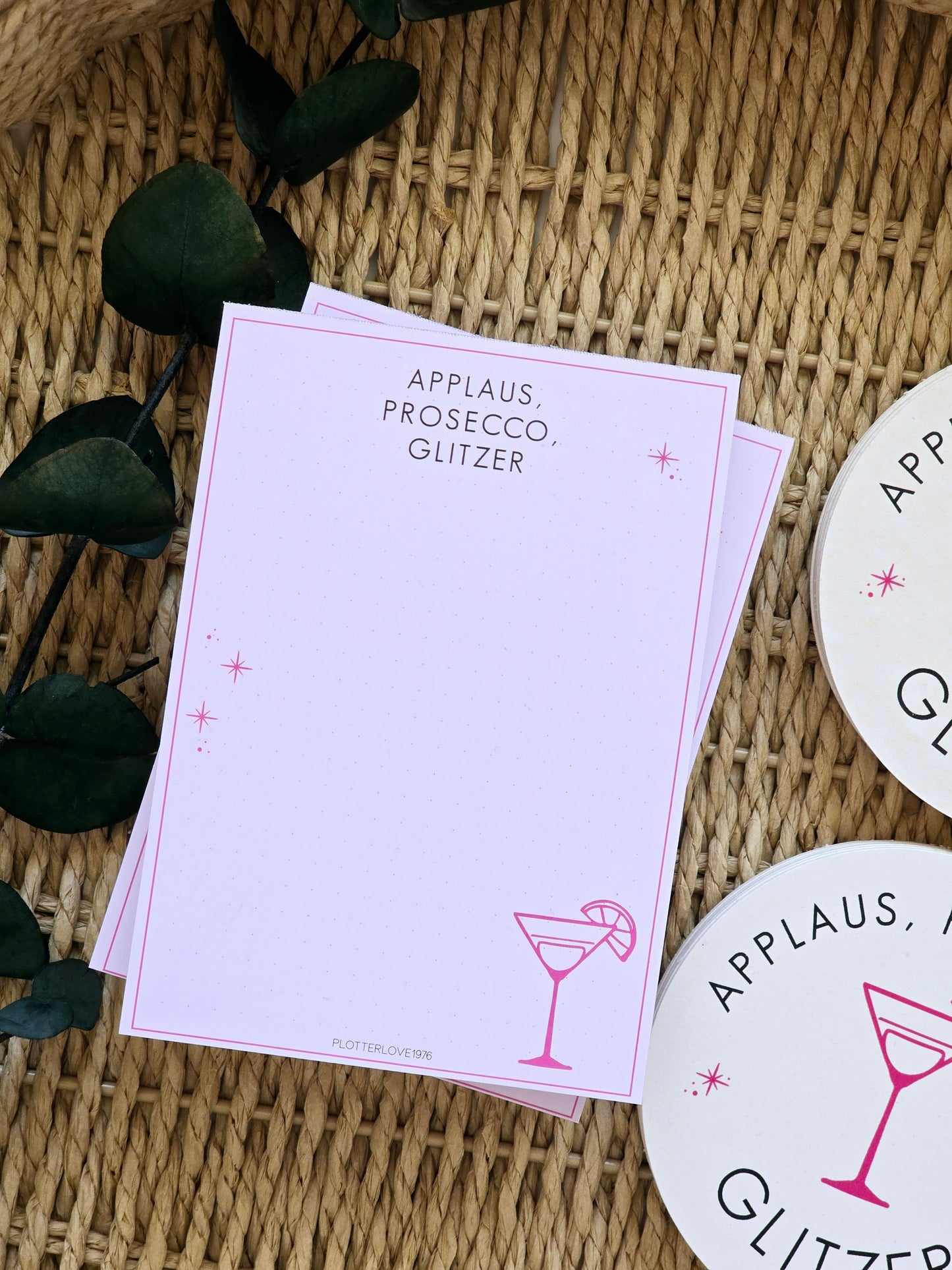 Notizblock Applaus, Prosecco, Glitzer in A6