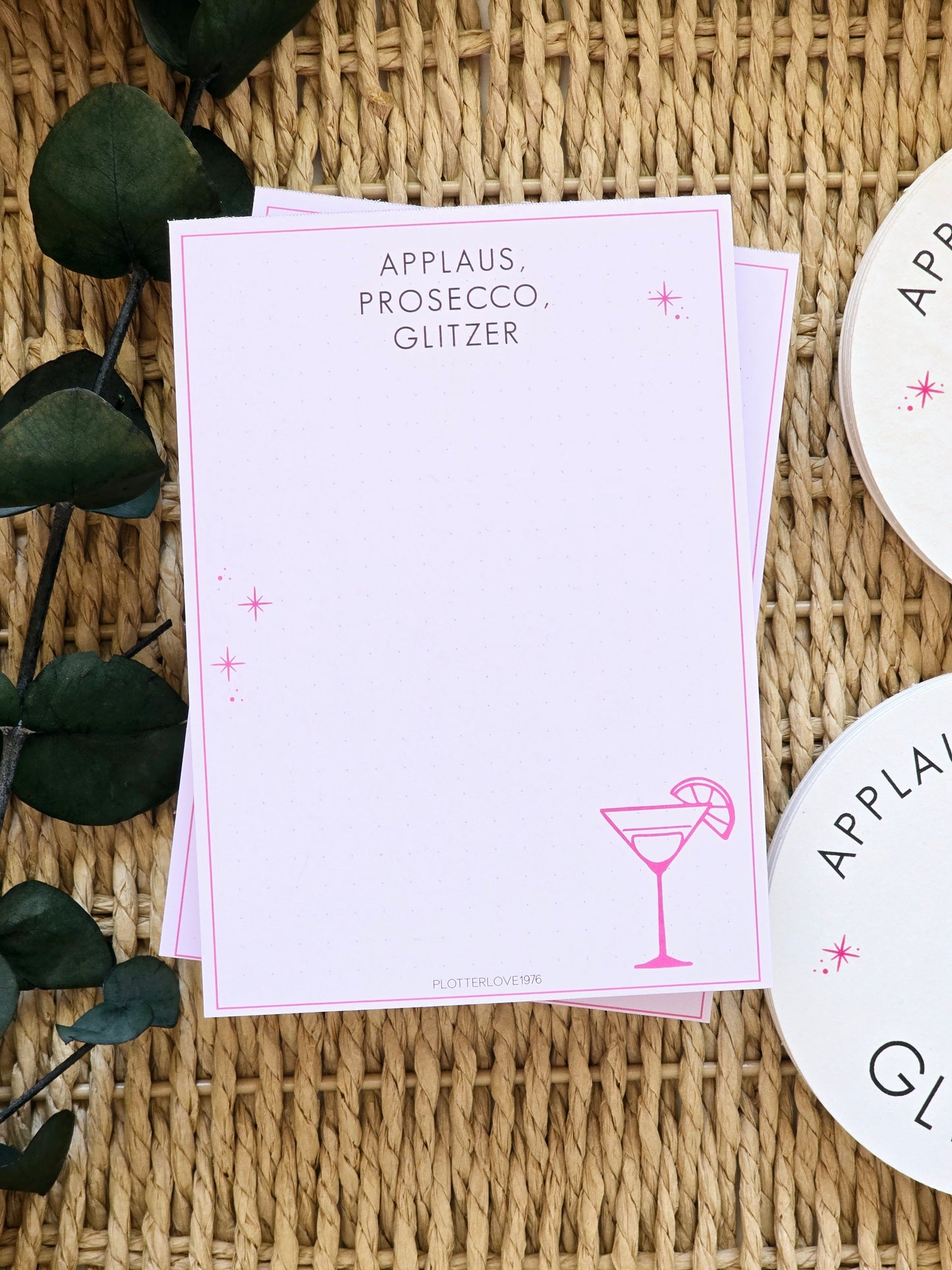 Notizblock Applaus, Prosecco, Glitzer in A6