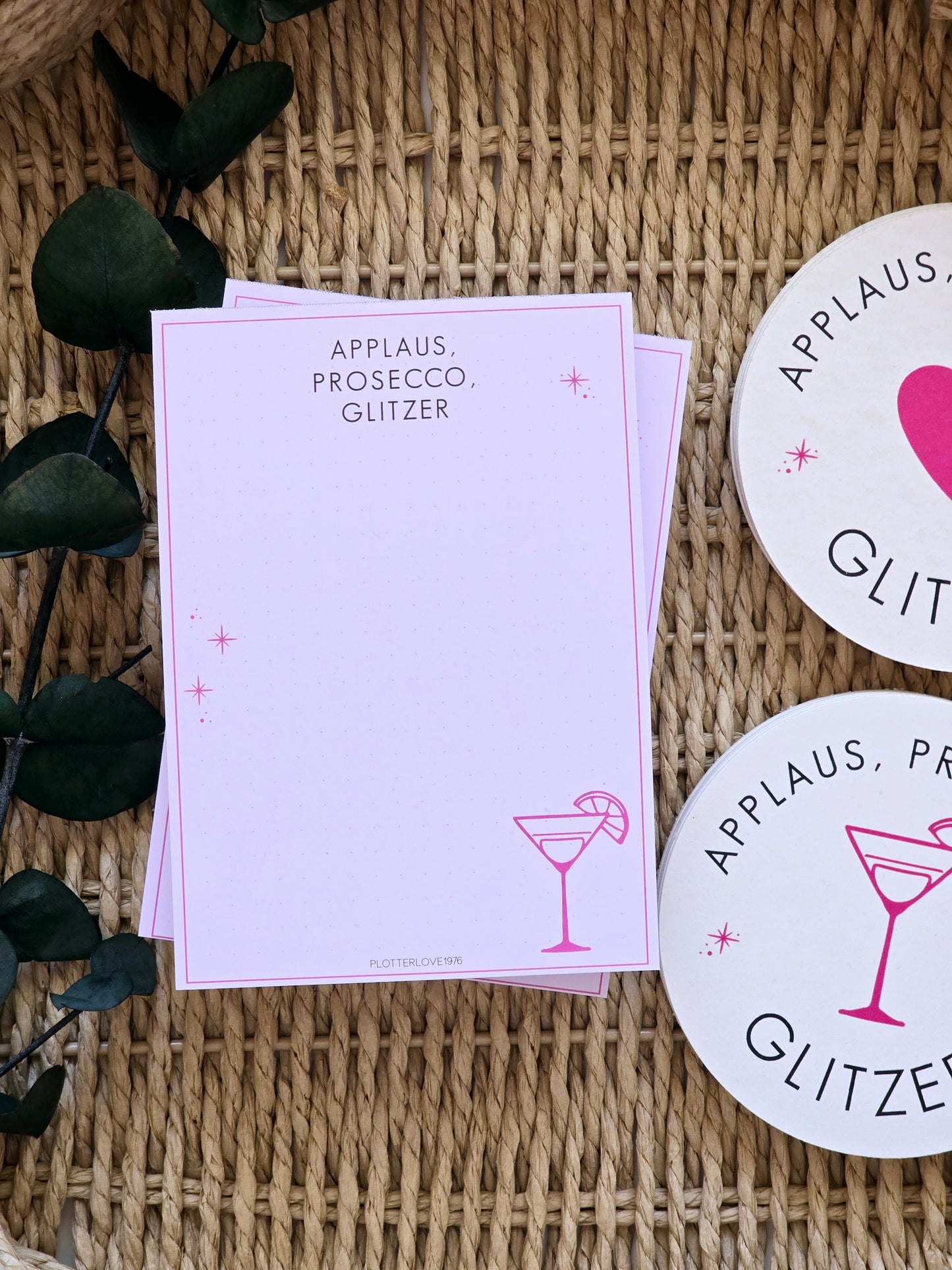 Notizblock Applaus, Prosecco, Glitzer in A6