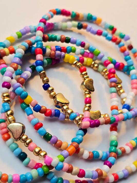 Armband "Bunte Perle" (goldenes Herz)