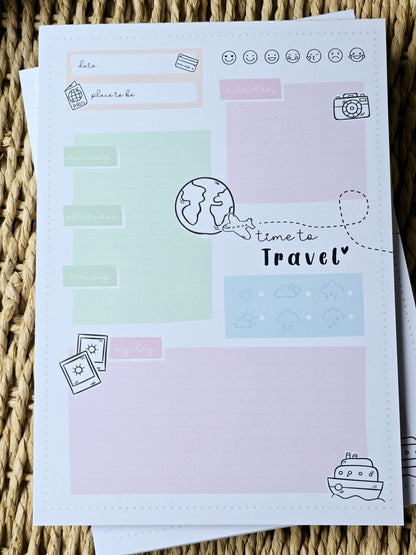 Notizblock/Reiseplaner "time to travel" in A5