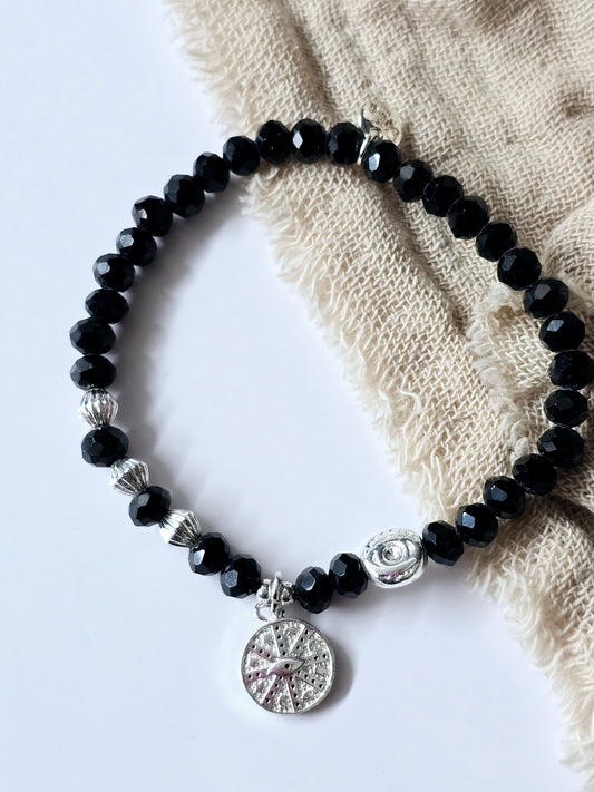 Armband schwarz/silber runder Anhänger