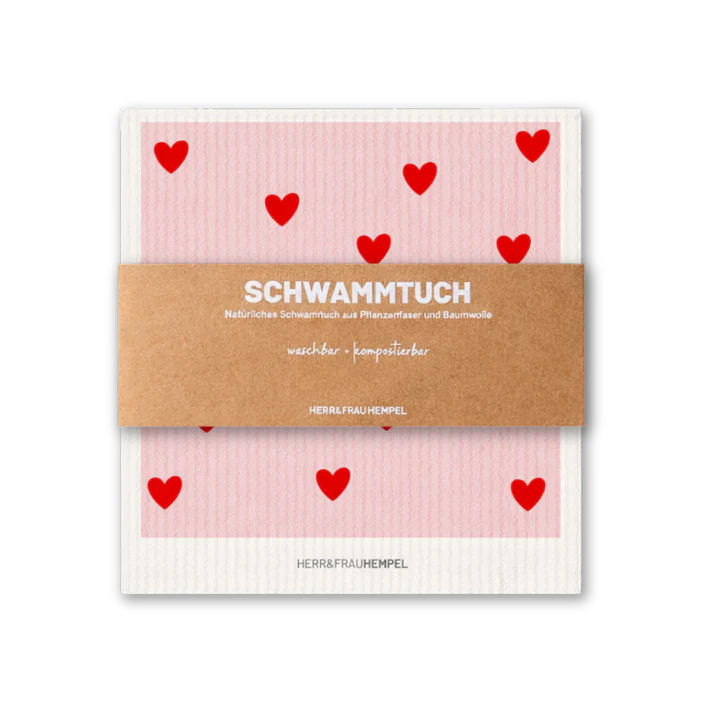 Schwammtuch HERR&FRAUHEMPEL Motiv HERZ – Waschbar & Kompostierbar | Nachhaltige Reinigung (Kopie)