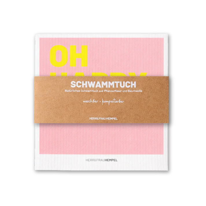 Schwammtuch HERR&FRAUHEMPEL Motiv OH HAPPY DAY– Waschbar & Kompostierbar | Nachhaltige Reinigung