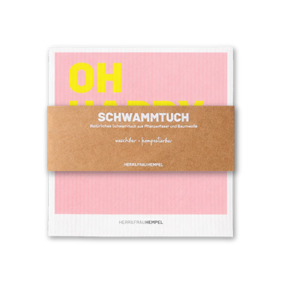 Schwammtuch HERR&FRAUHEMPEL Motiv OH HAPPY DAY– Waschbar & Kompostierbar | Nachhaltige Reinigung