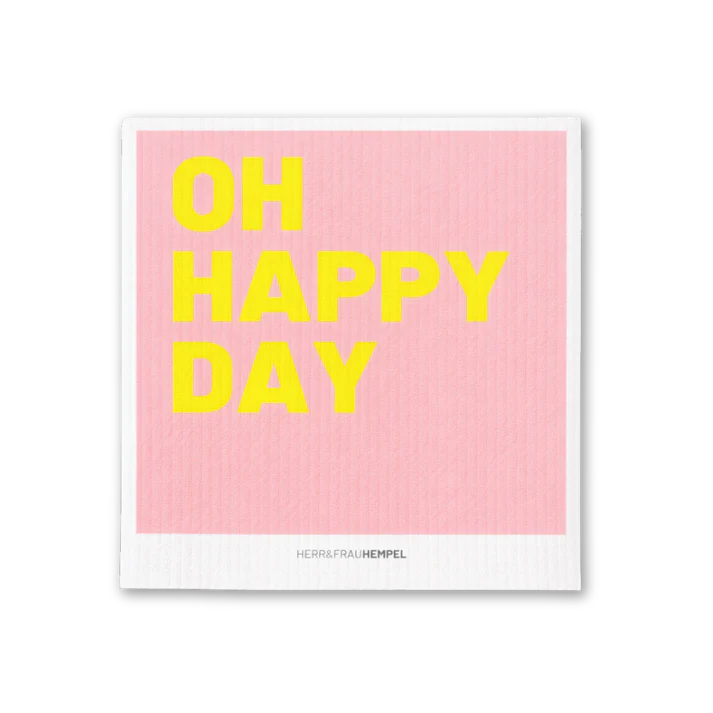 Schwammtuch HERR&FRAUHEMPEL Motiv OH HAPPY DAY– Waschbar & Kompostierbar | Nachhaltige Reinigung