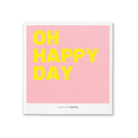 Schwammtuch HERR&FRAUHEMPEL Motiv OH HAPPY DAY– Waschbar & Kompostierbar | Nachhaltige Reinigung