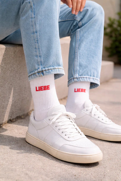 Socken HERR&FRAUHEMPEL Motiv: LIEBE weiss (2 Größen)