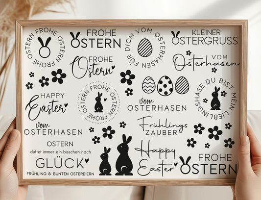 Rub On "Ostern" 21 Sticker auf A4 (3 Farben)