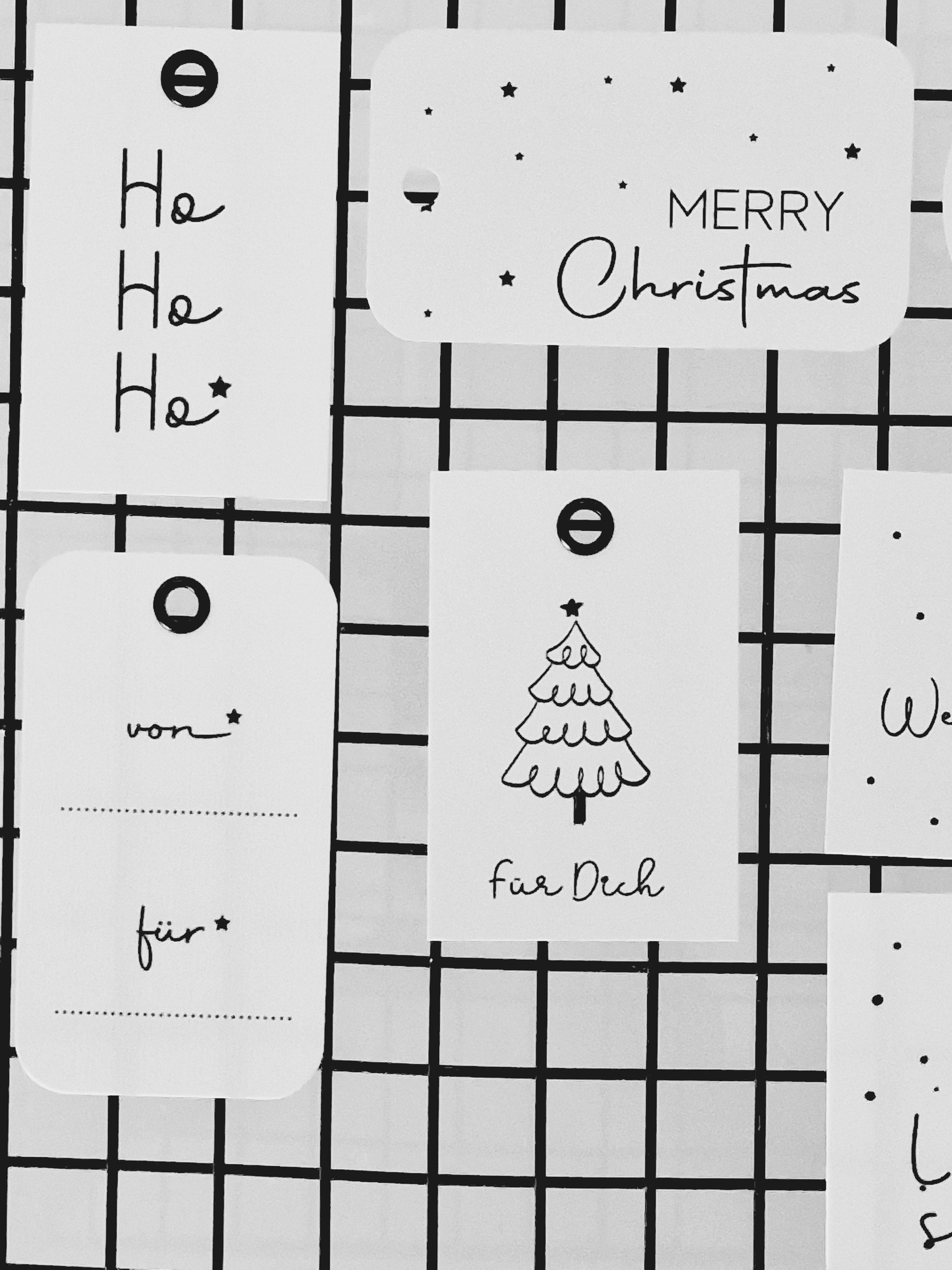 Geschenkanhänger Set Christmas / Weihnachten / schwarz-weiß / Namensanhänger / Geschenkverpackung