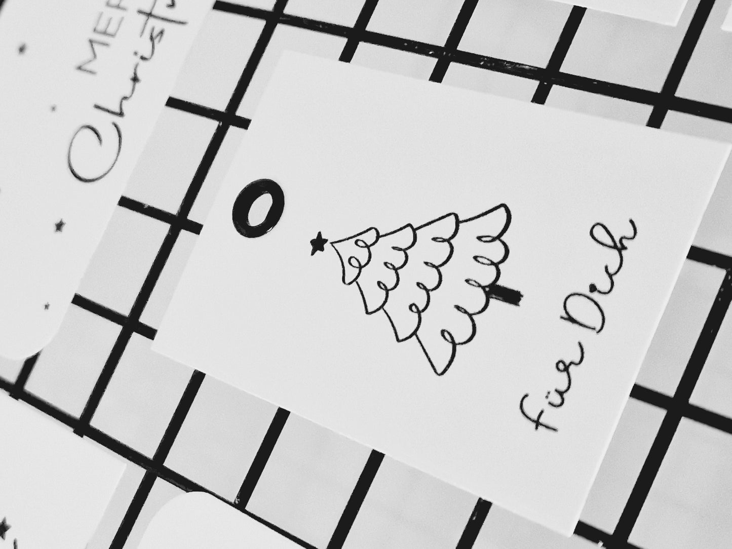 Geschenkanhänger Set Christmas / Weihnachten / schwarz-weiß / Namensanhänger / Geschenkverpackung