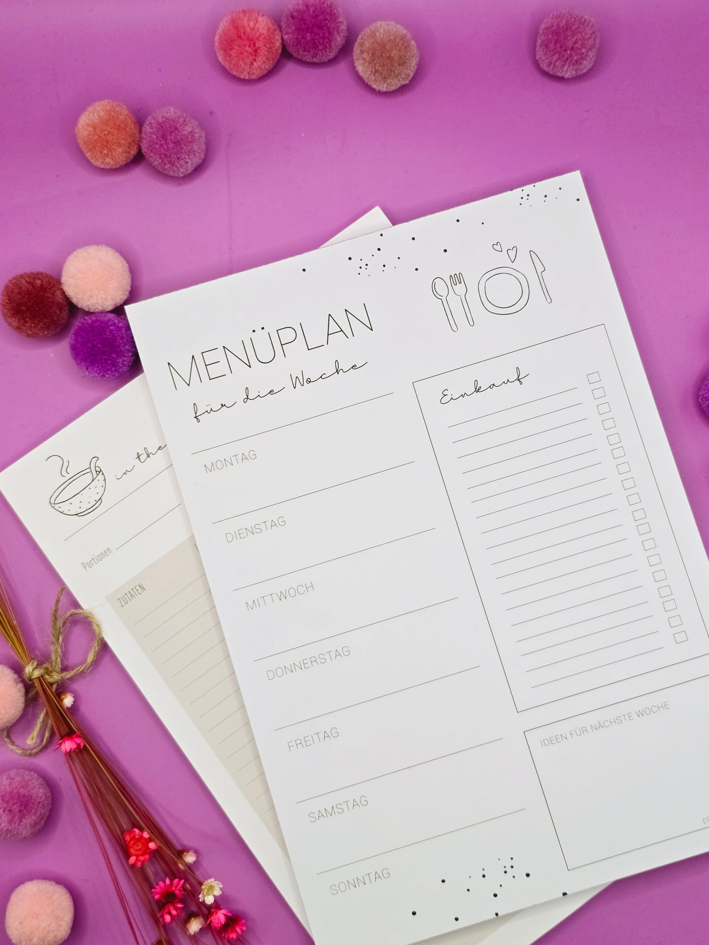 Menüplaner A5 für die ganze Woche / Wochenplaner / Familienplaner / Rezepte / Essensplaner