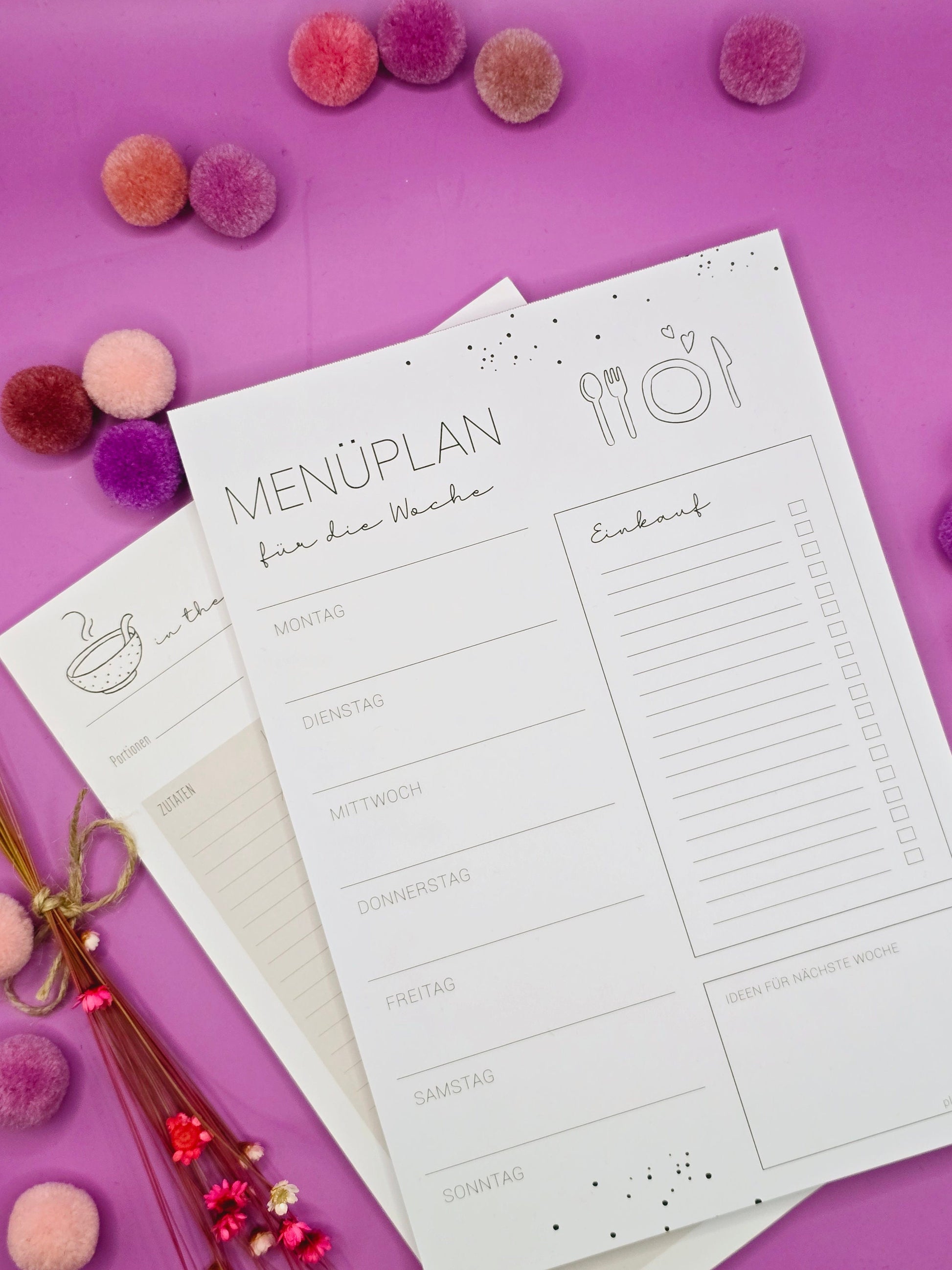 Menüplaner A5 für die ganze Woche / Wochenplaner / Familienplaner / Rezepte / Essensplaner