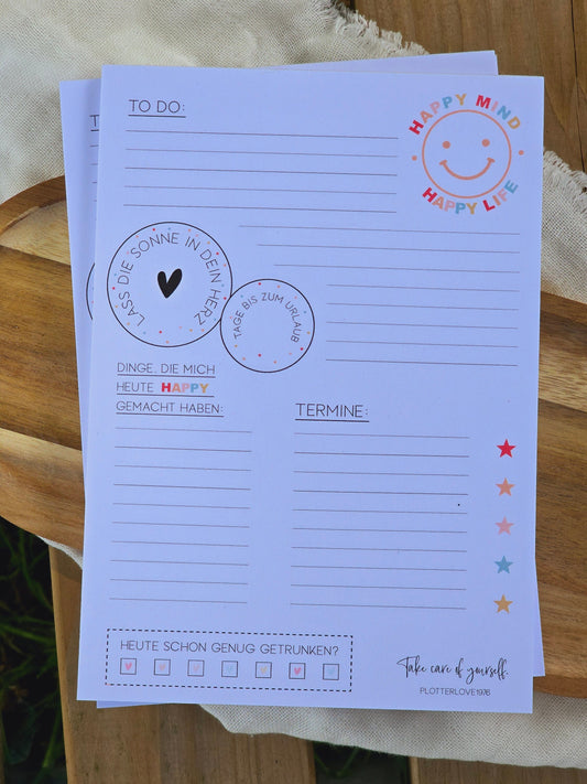 Notizblock Happy Mind / Wochenplaner / Familienplaner / TO DO / Selfcare / DIN A5 / 50 Blatt