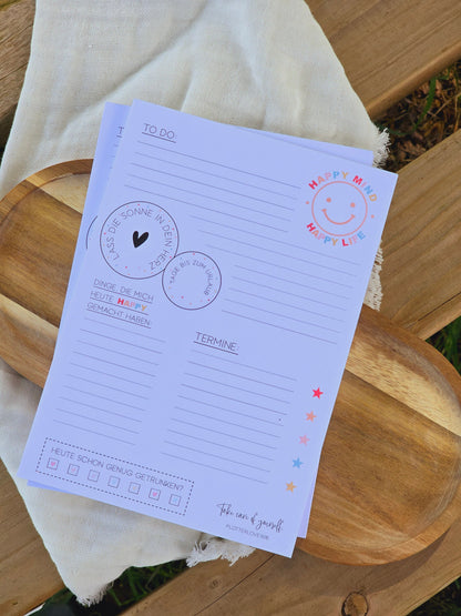 Notizblock Happy Mind / Wochenplaner / Familienplaner / TO DO / Selfcare / DIN A5 / 50 Blatt