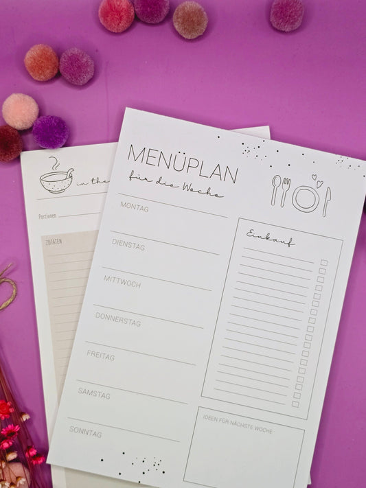 Menüplaner A5 für die ganze Woche / Wochenplaner / Familienplaner / Rezepte / Essensplaner