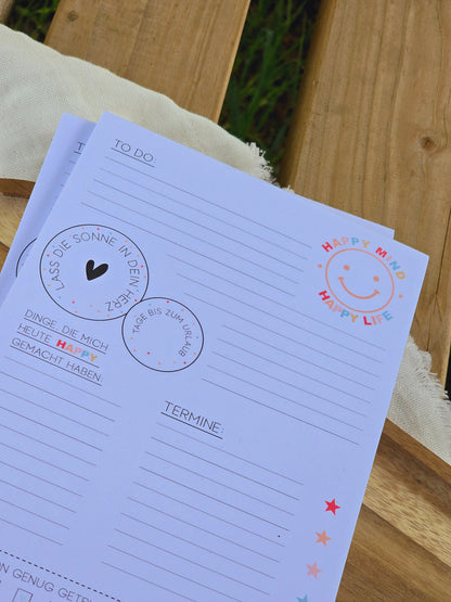 Notizblock Happy Mind / Wochenplaner / Familienplaner / TO DO / Selfcare / DIN A5 / 50 Blatt
