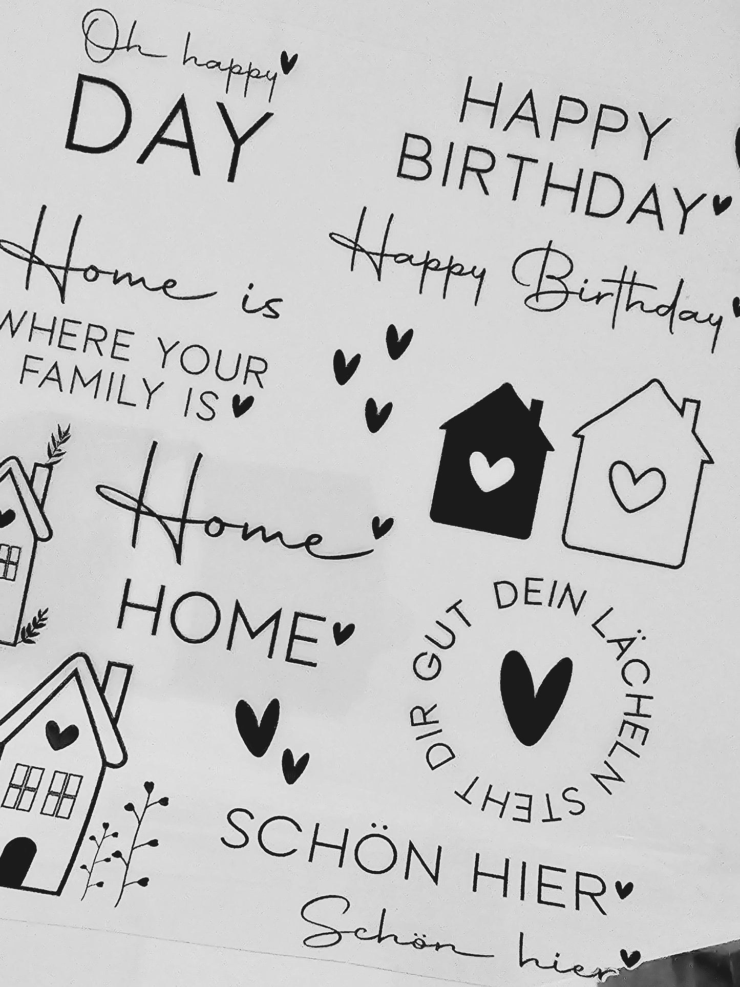 Rub On gemischt / A4 Seite / 23 Sticker / Aufkleber / DIY / Zuhause / Geschenk / Deko / Spruch