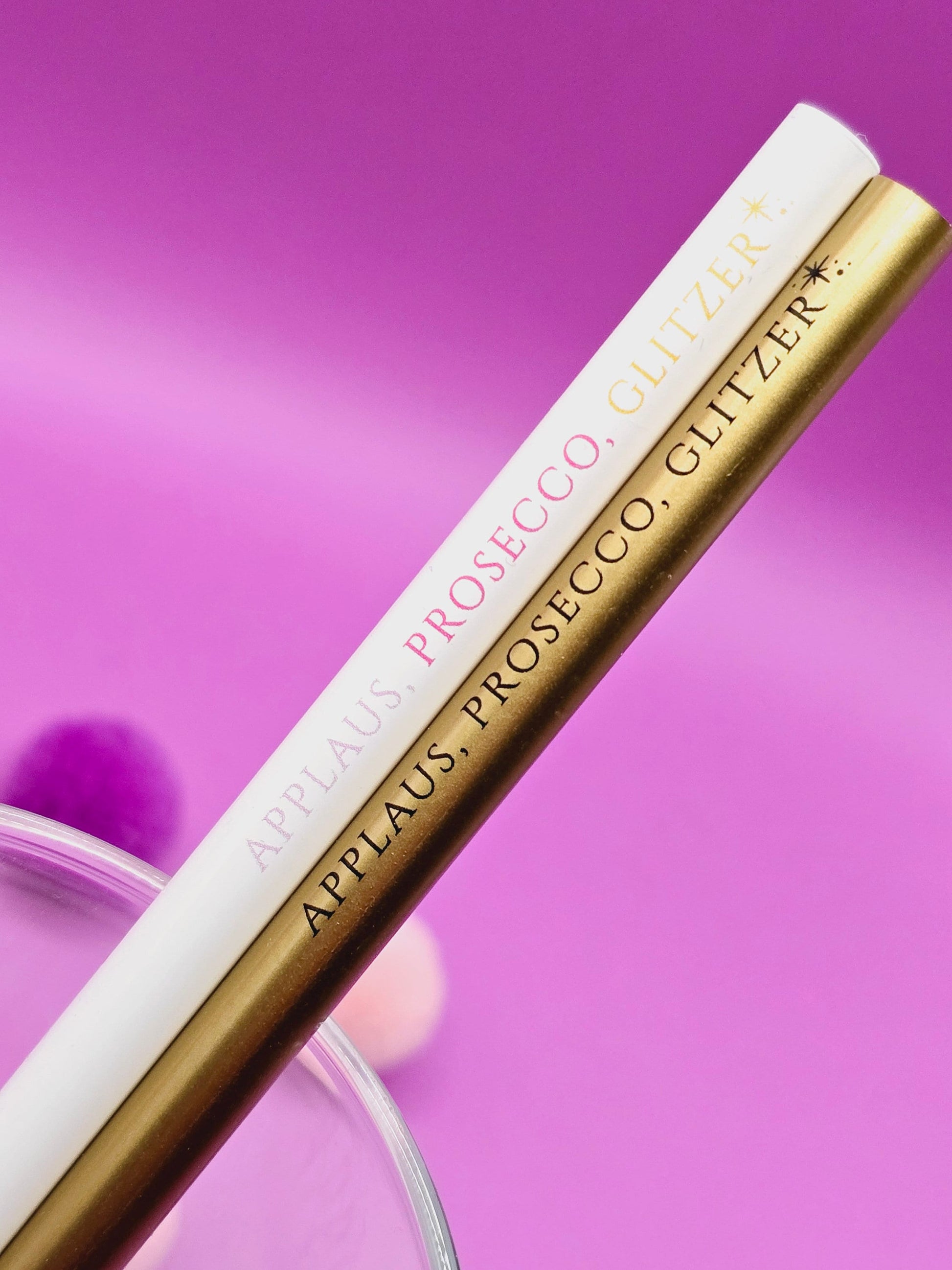Bleistift Applaus, Prosecco, Glitzer/ gold / weiß / Kleinigkeit / Mitbringsel / Mäadelsabend / Junggeselinnenabschied/ Stift mit Spruch