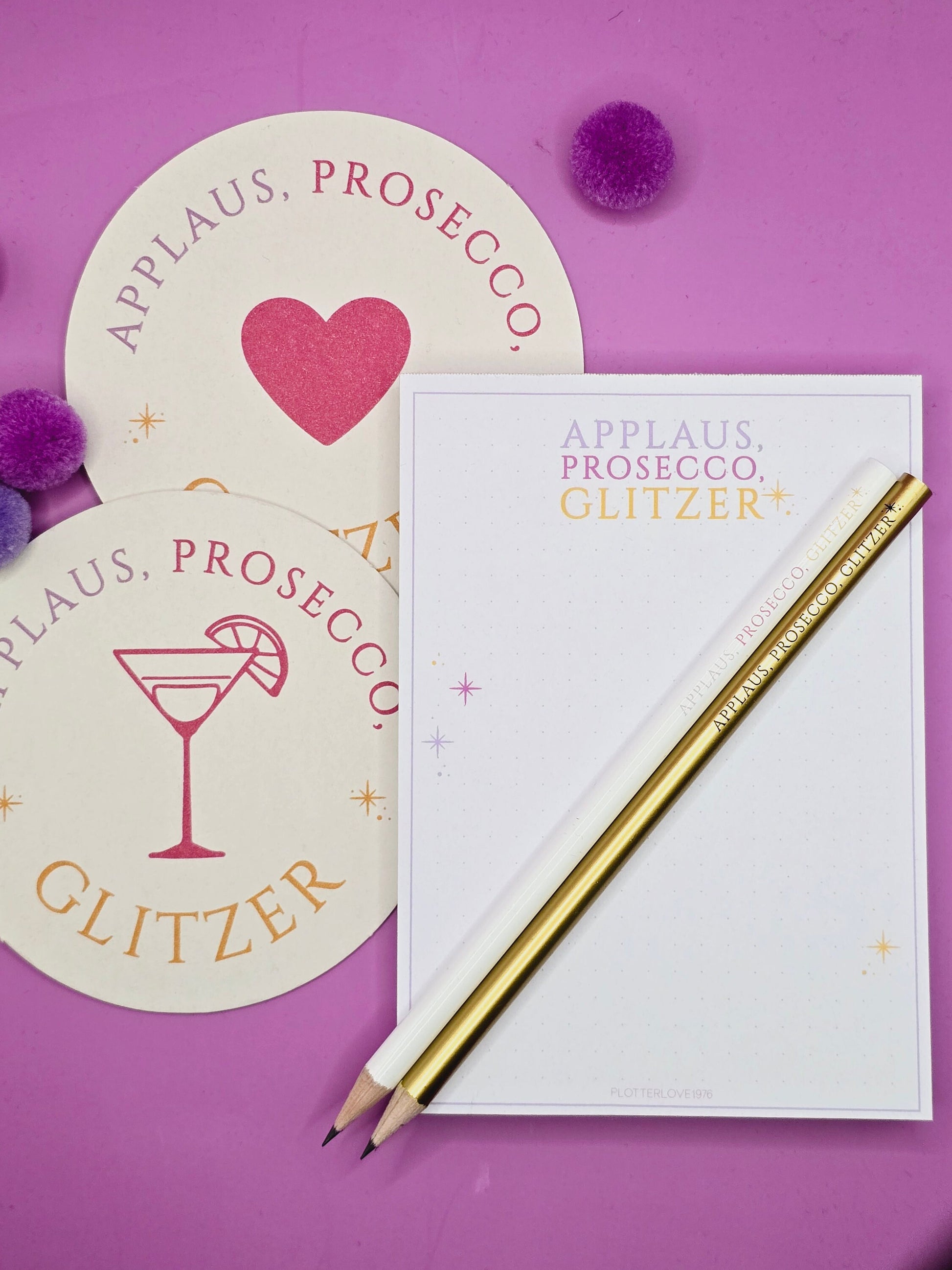 Bleistift Applaus, Prosecco, Glitzer/ gold / weiß / Kleinigkeit / Mitbringsel / Mäadelsabend / Junggeselinnenabschied/ Stift mit Spruch