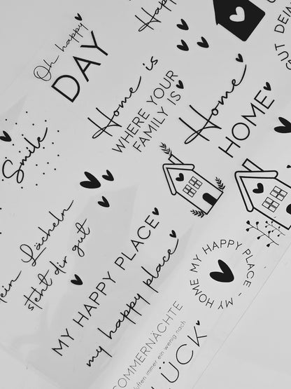 Rub On gemischt / A4 Seite / 23 Sticker / Aufkleber / DIY / Zuhause / Geschenk / Deko / Spruch