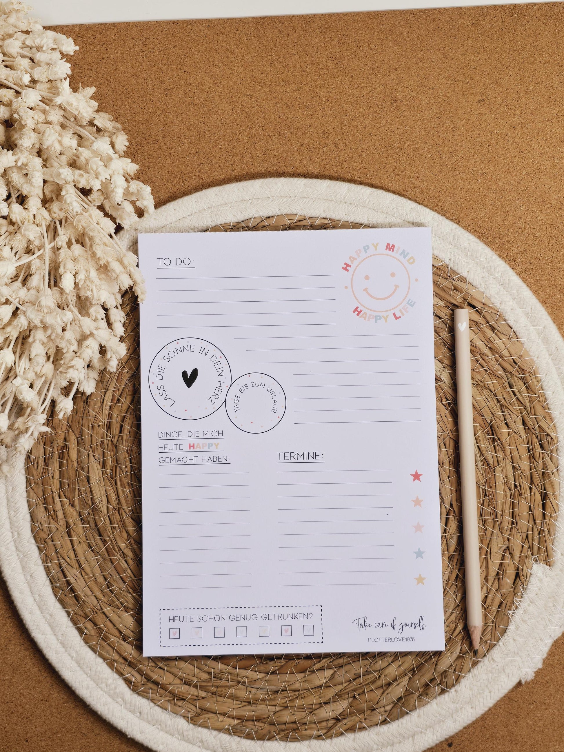 Notizblock Happy Mind / Wochenplaner / Familienplaner / TO DO / Selfcare / DIN A5 / 50 Blatt