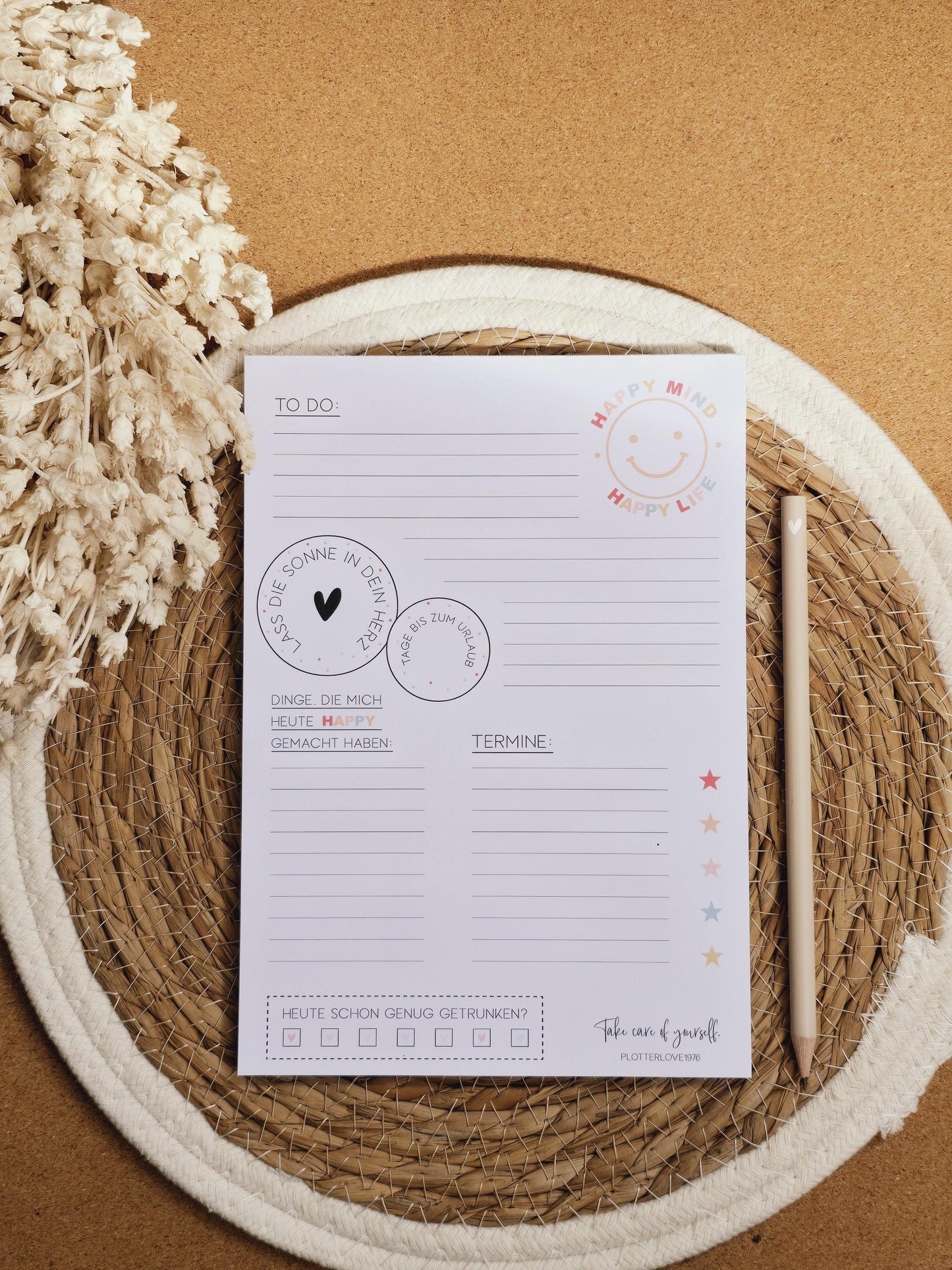 Notizblock Happy Mind / Wochenplaner / Familienplaner / TO DO / Selfcare / DIN A5 / 50 Blatt