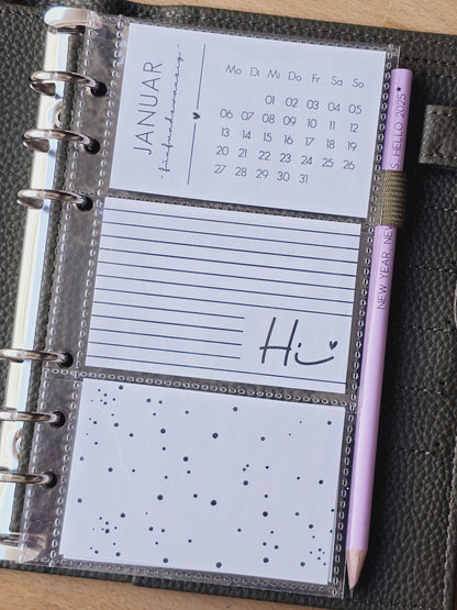 Kalender 2025 / A6 Planer / Bilder / Hülle / Kalendarium / Karten / schwarz-weiß