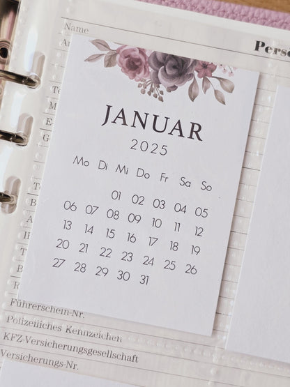 Kalender 2025 / A6 Planer / Bilder / Hülle / Kalendarium / Karten / Flower
