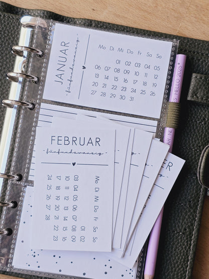 Kalender 2025 / A6 Planer / Bilder / Hülle / Kalendarium / Karten / schwarz-weiß