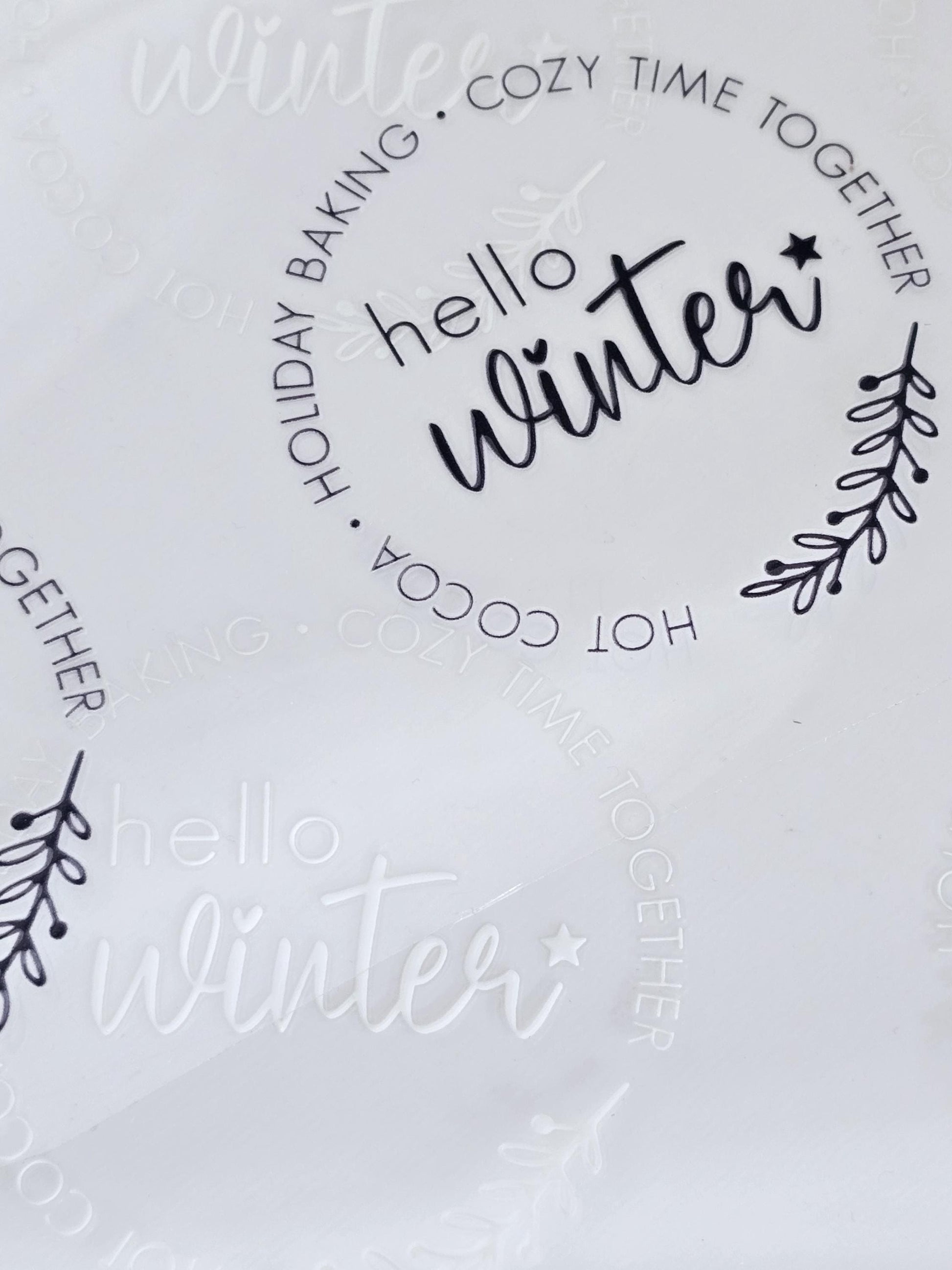 Rub On Hello Winter / Sticker / Aufkleber / schwarz / weiß / Advent / DIY / Winter / Weihnachten / Advent / Spruch / Windlicht