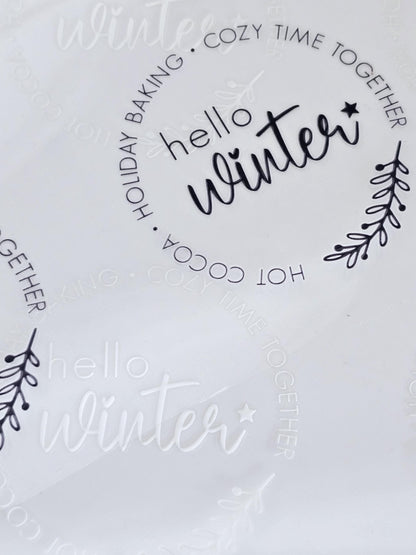 Rub On Hello Winter / Sticker / Aufkleber / schwarz / weiß / Advent / DIY / Winter / Weihnachten / Advent / Spruch / Windlicht