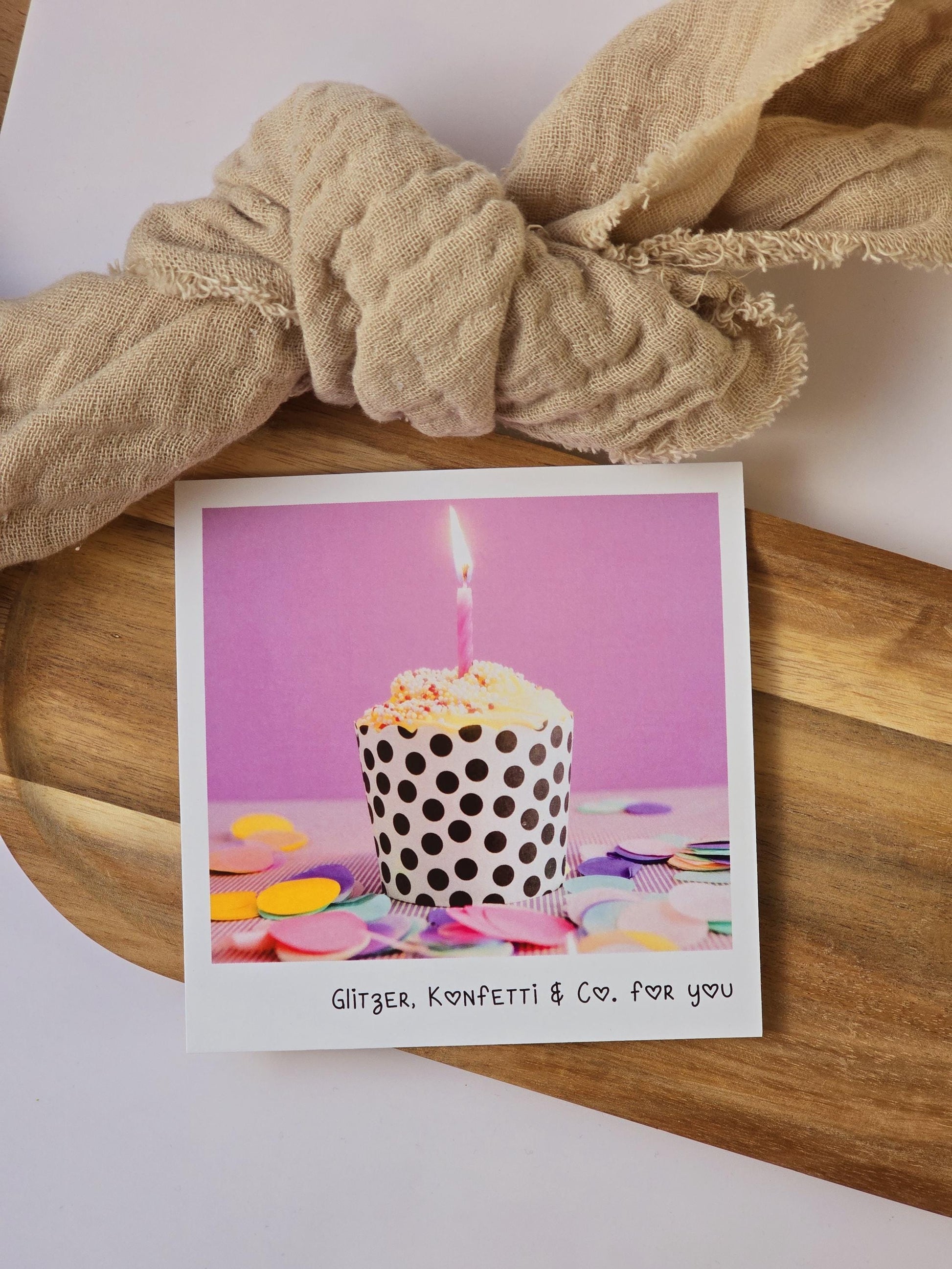 Postkarte Glitzer, Konfetti.../ Umschlag / quadratisch / Kleinigkeit / Geschenk / Geburtstag / Genesung / Abschied