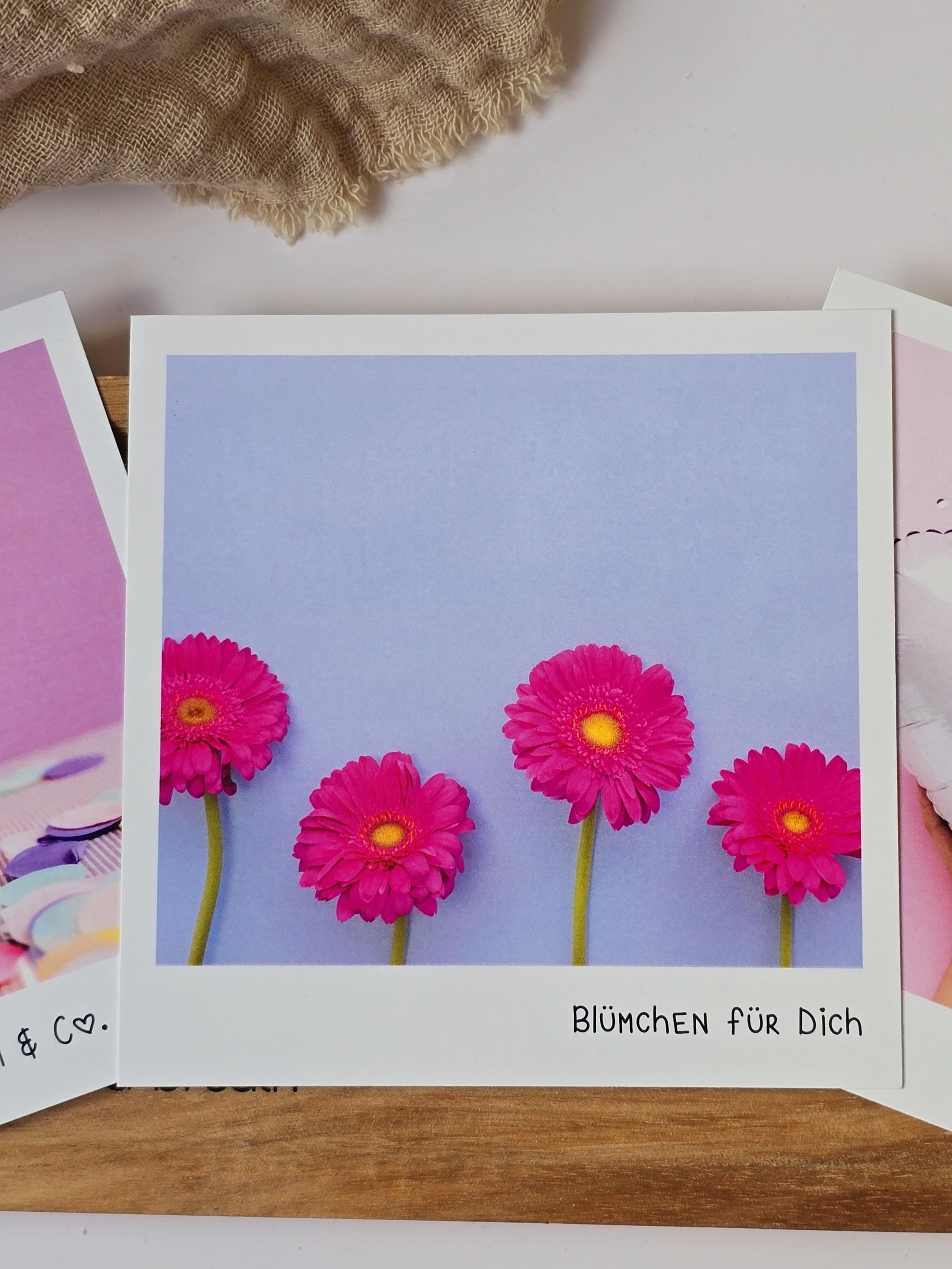 Postkarte Blümchen für Dich / Umschlag / quadratisch / Kleinigkeit / Geschenk / Geburtstag / Genesung / Abschied
