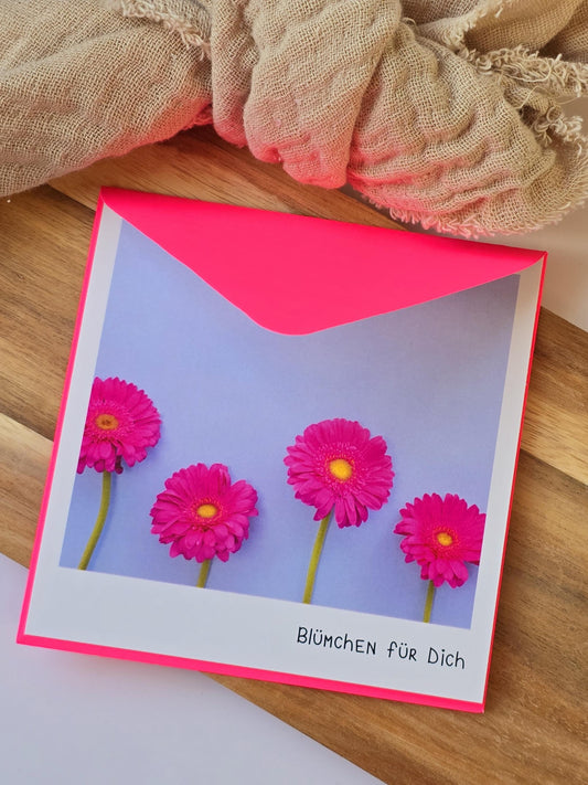Postkarte Blümchen für Dich / Umschlag / quadratisch / Kleinigkeit / Geschenk / Geburtstag / Genesung / Abschied