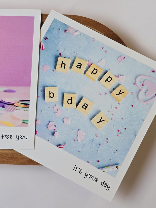 Postkarte Happy Birthday / Umschlag / quadratisch / Kleinigkeit / Geschenk / Geburtstag / Genesung / Abschied