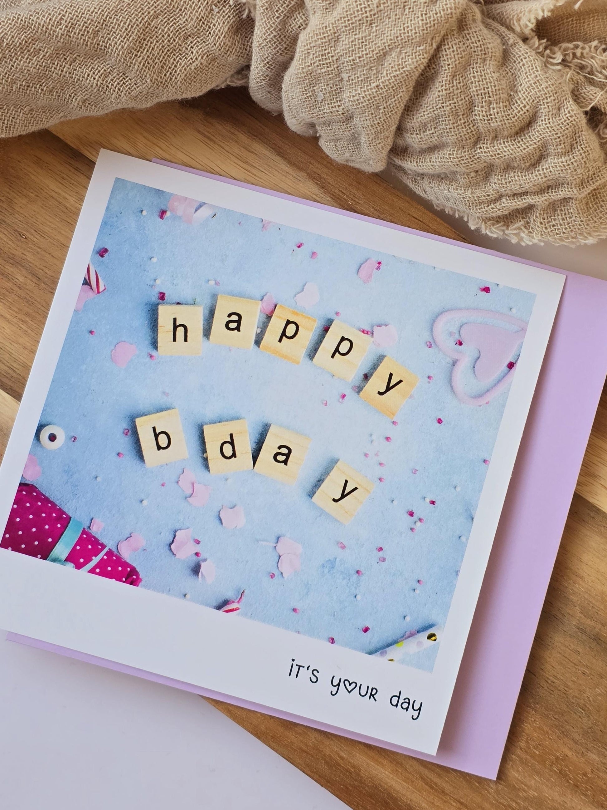 Postkarte Happy Birthday / Umschlag / quadratisch / Kleinigkeit / Geschenk / Geburtstag / Genesung / Abschied