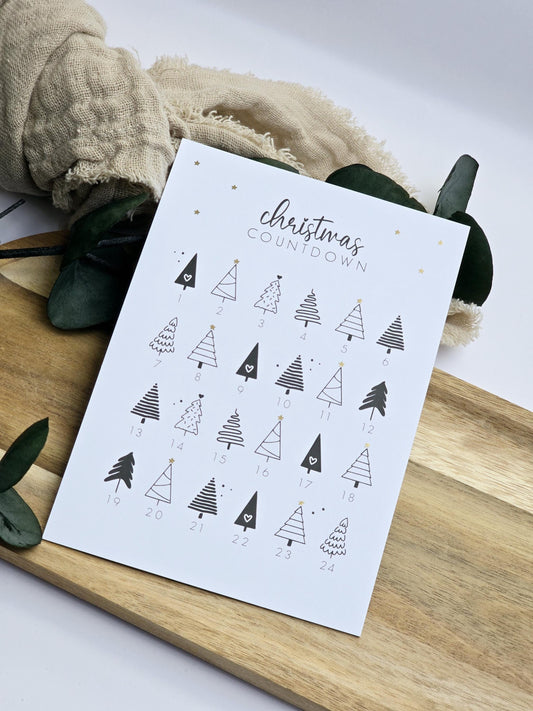 Postkarte Christmas Countdown / Adventskalender / Wunschzettel / Weihnachten / Wichtelgeschenk / Kleinigkeit / Geschenk / Geburtstag