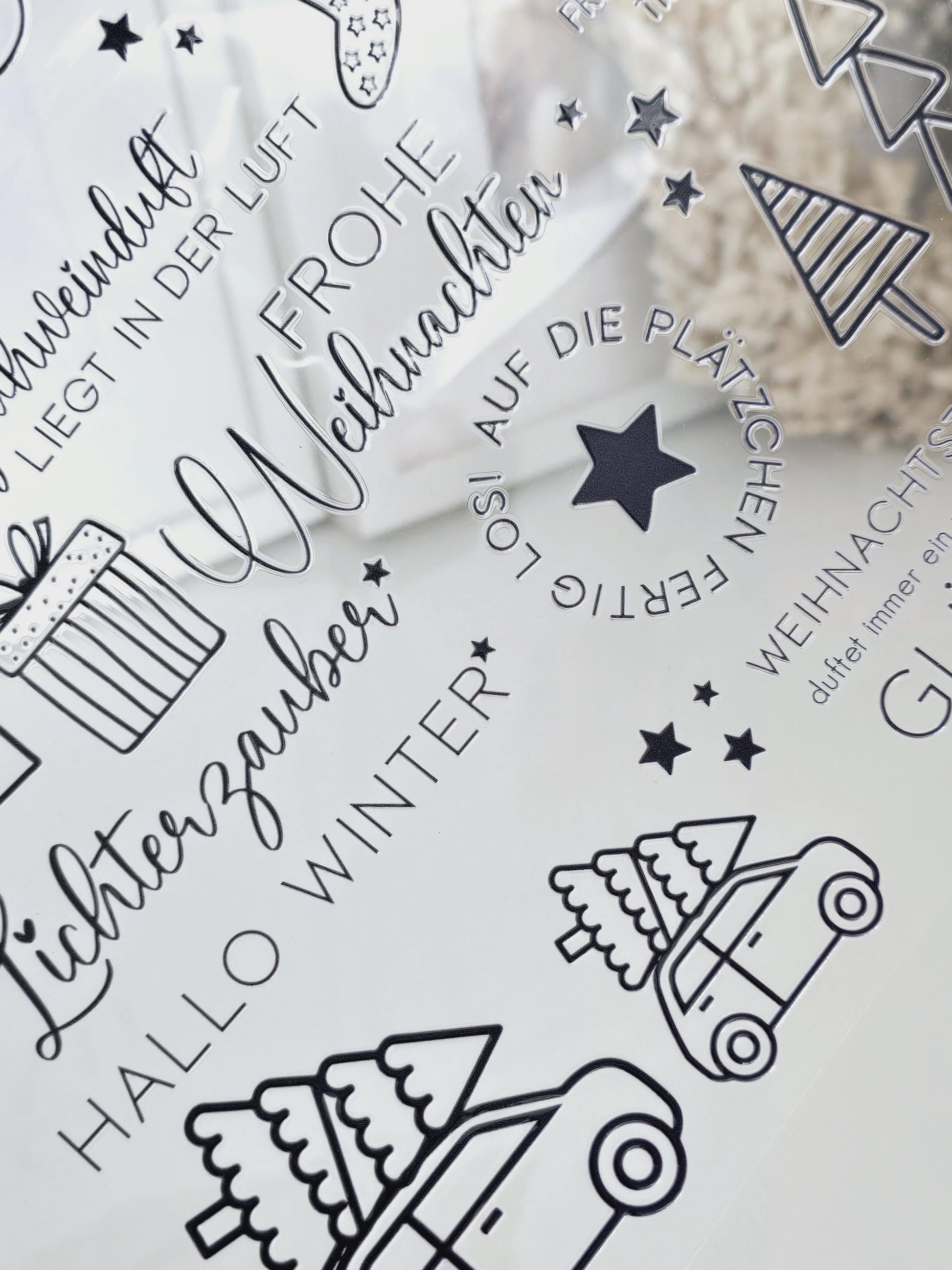 Rub On Weihnachten / 25 Sticker / schwarz / weiß / A4 Seite / Aufkleber / DIY / Zuhause / Geschenk / Deko / Spruch / Advent / Nikolaus