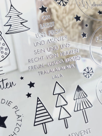 Rub On Weihnachten / 25 Sticker / schwarz / weiß / A4 Seite / Aufkleber / DIY / Zuhause / Geschenk / Deko / Spruch / Advent / Nikolaus