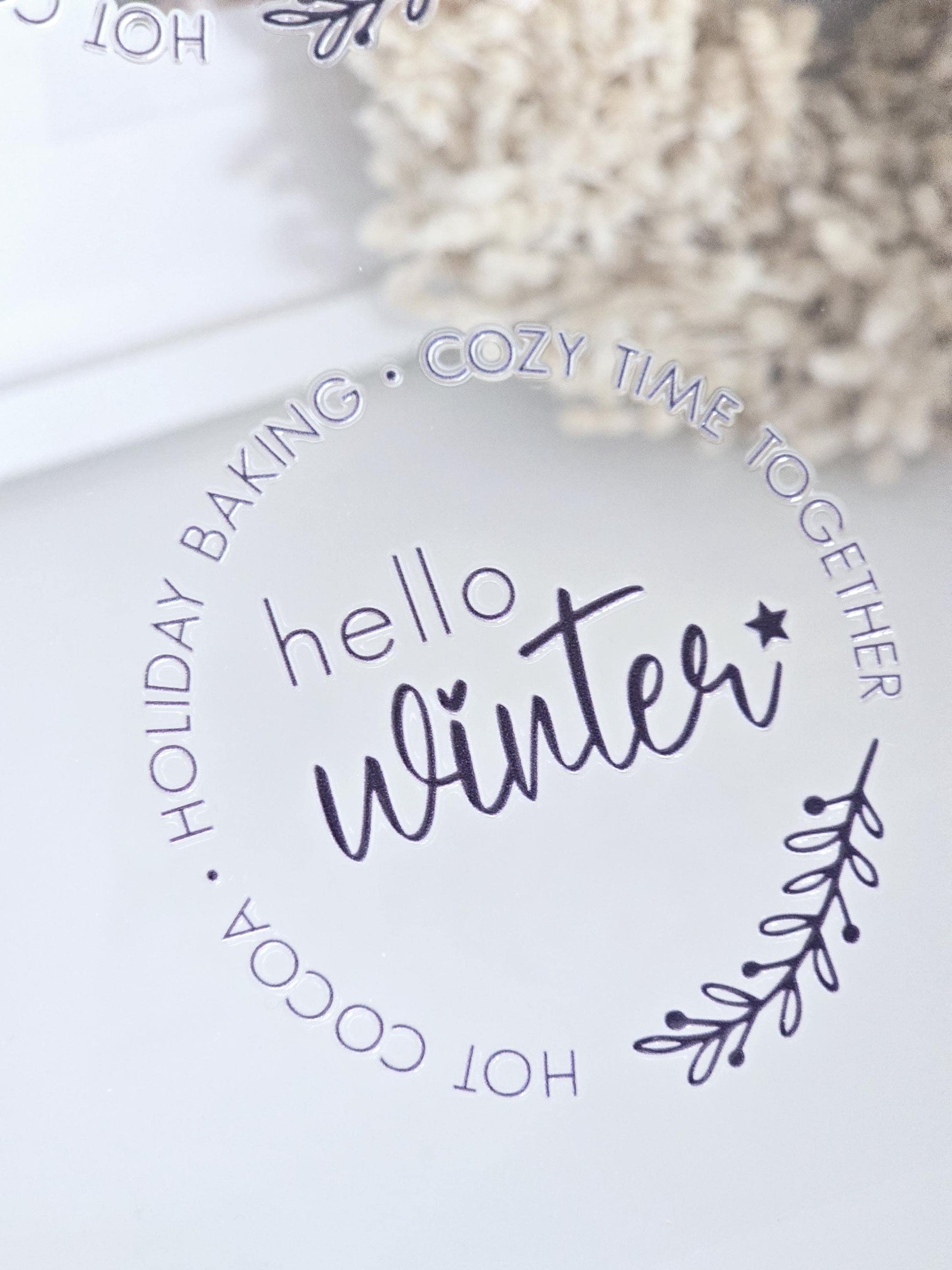 Rub On Hello Winter / Sticker / Aufkleber / schwarz / weiß / Advent / DIY / Winter / Weihnachten / Advent / Spruch / Windlicht