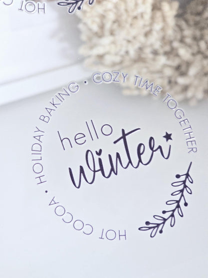 Rub On Hello Winter / Sticker / Aufkleber / schwarz / weiß / Advent / DIY / Winter / Weihnachten / Advent / Spruch / Windlicht