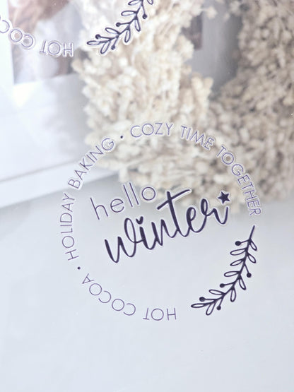 Rub On Hello Winter / Sticker / Aufkleber / schwarz / weiß / Advent / DIY / Winter / Weihnachten / Advent / Spruch / Windlicht