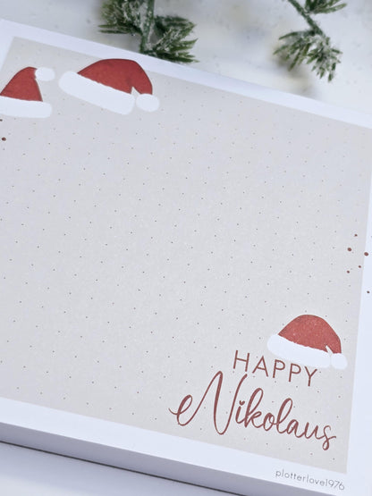 Notizblock "Happy Nikolaus" / Weihnachten / Advent / Wichtelgeschenk / Nikolaus / Adventskalender/ 105 × 105 / 100 Blatt